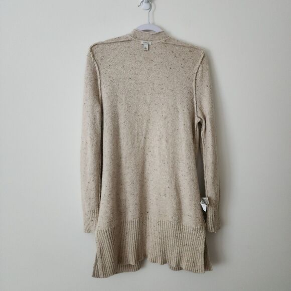 LL Bean Womens Knit Long Open Cardigan Sweater Cotton Wool Blend Oatmeal Beige S - Picture 4 of 9